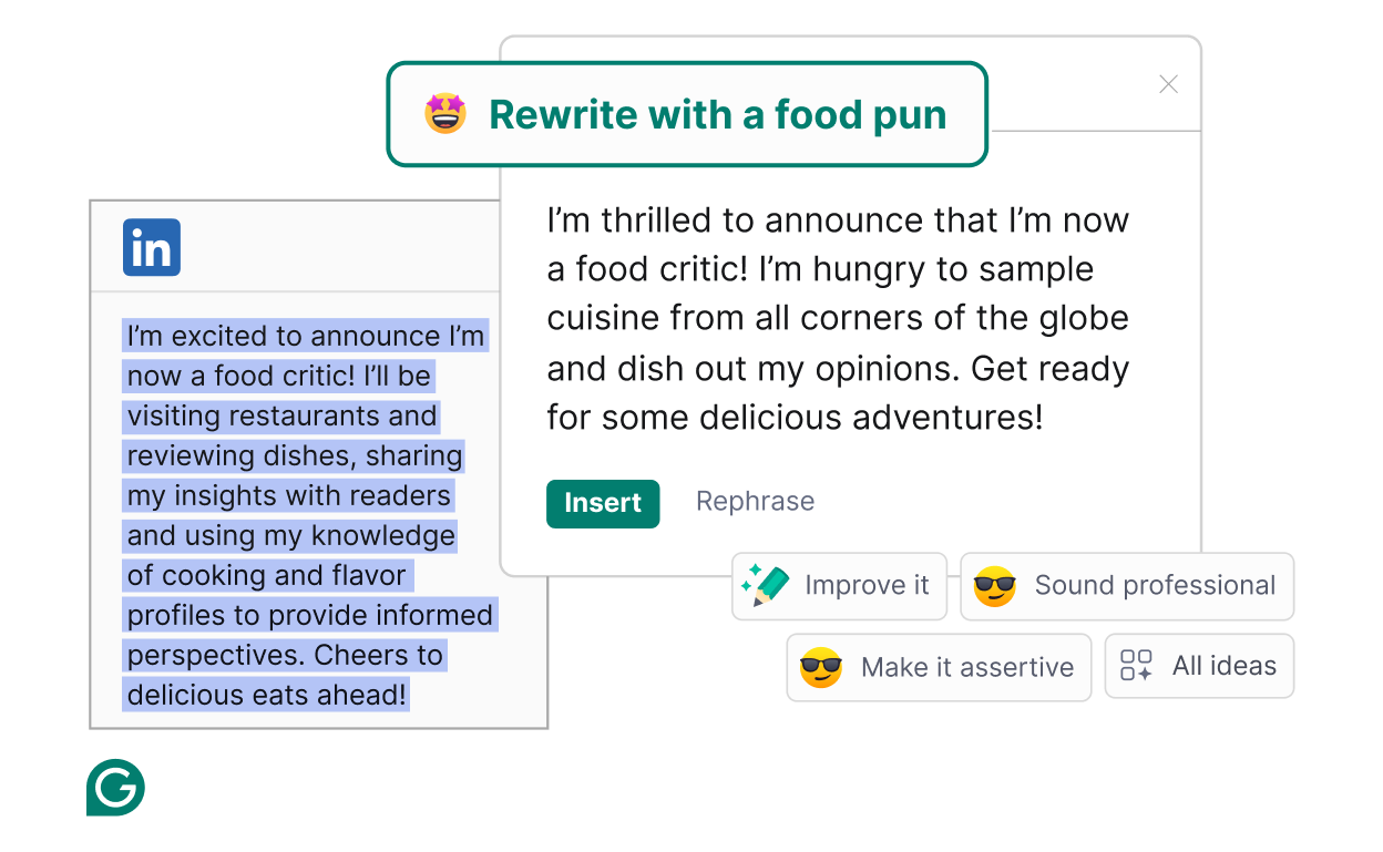 Image showcasing Grammarly's paraphrasing tool, providing alternative wording suggestions for selected text.